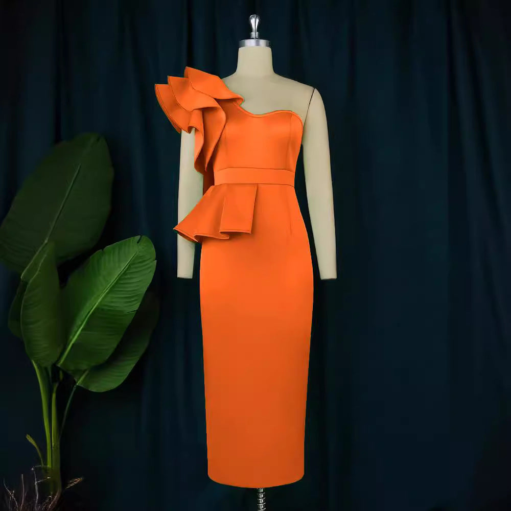 Damen Cocktailkleid mit asymmetrischem Volant EB