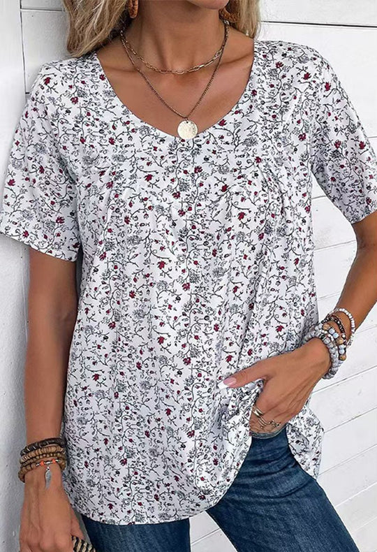 Damen Blusenshirt mit floralem Print und dekorativen Druckdetails Heidi-Mode