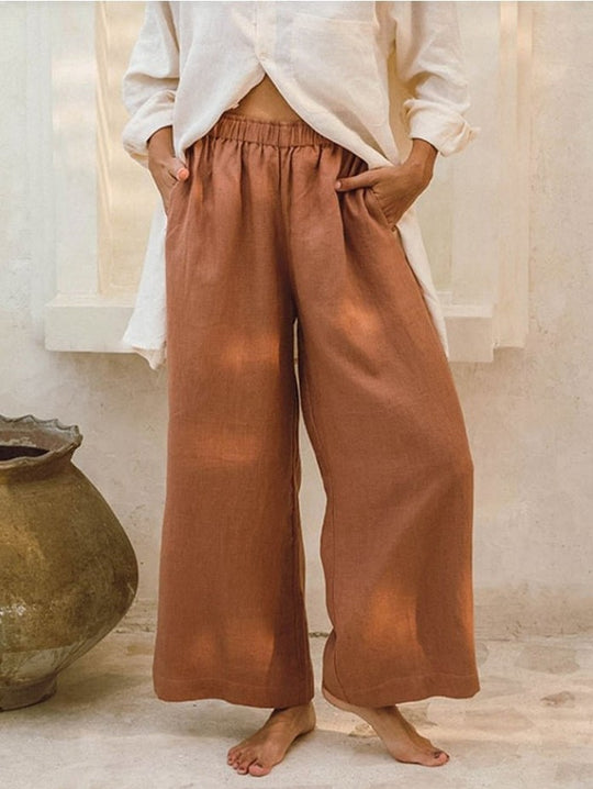 Damen Leichte und luftige Leinenhose mit weiten Beinen EB