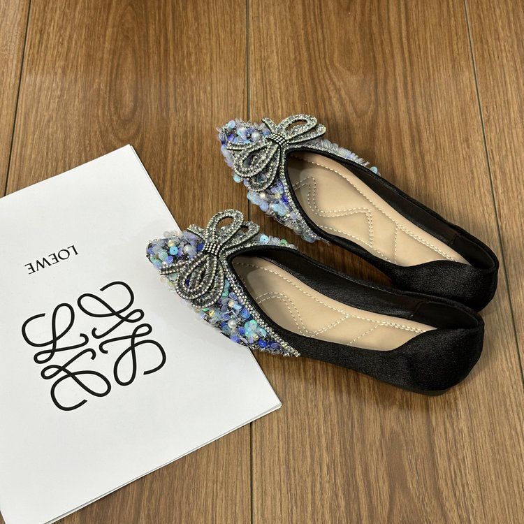 Damen Ballerinas mit glamourösem Strass-Design und zartem Schleifenakzent EB