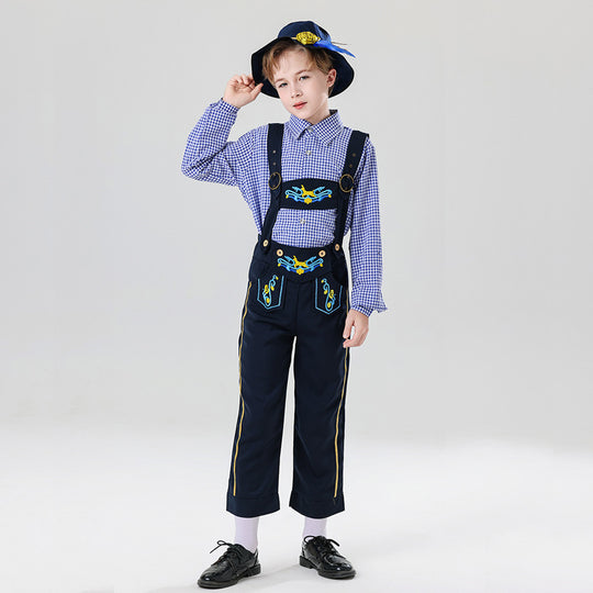 Herren nan bestickte Kindertracht Latzhose mit verstellbaren Hosenträgern und Kontrastnähten EB