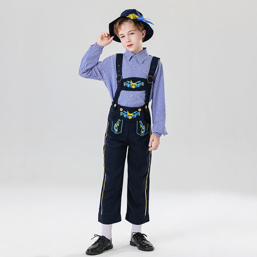 Herren nan bestickte Kindertracht Latzhose mit verstellbaren Hosenträgern und Kontrastnähten EB