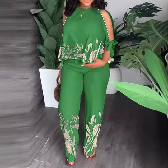 Damen Elegant gestaltetes Sommeroutfit mit floralem Design und Schulterfreiem Oberteil EB