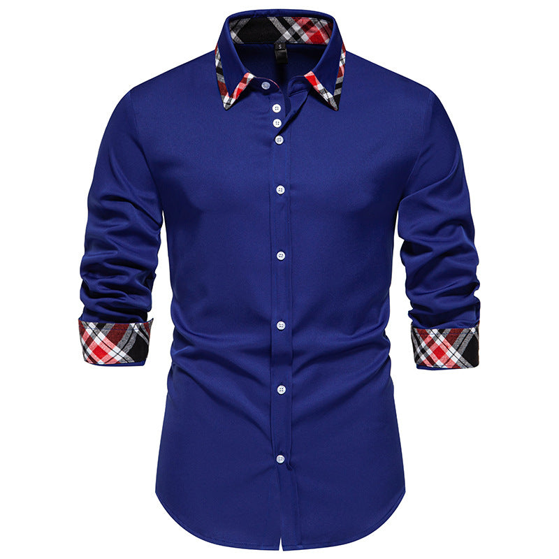 Herren elegantes Langarmhemd mit kontrastierenden Karodetails EB