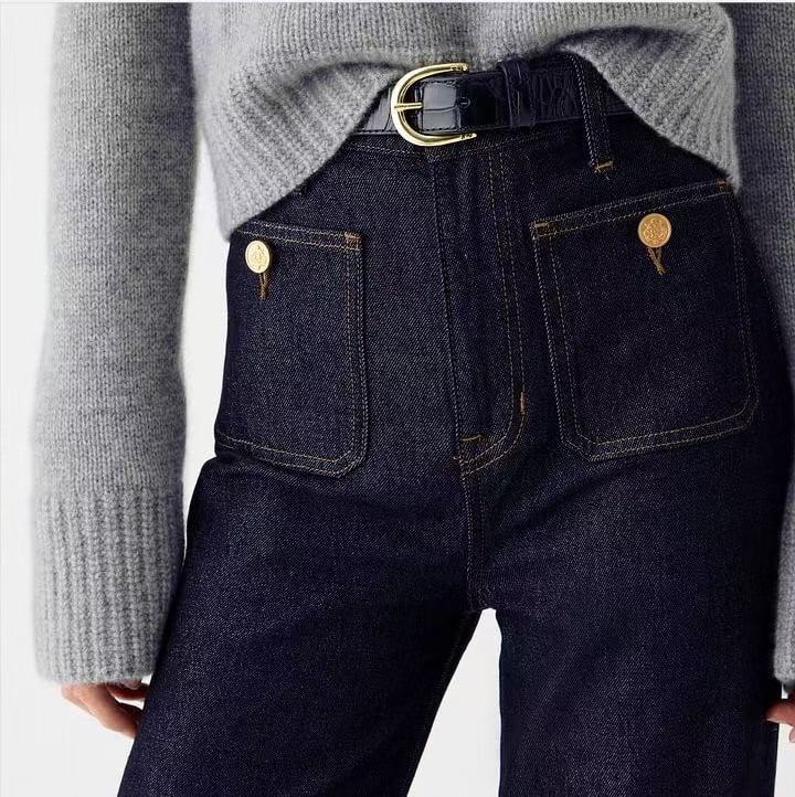 Damen Weite Jeans mit modischem Saum EB