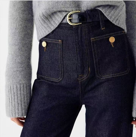 Damen Weite Jeans mit modischem Saum EB