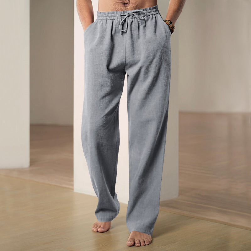 Herren nan komfortable Leinen-Loungehose mit extra weitem Bein, verstellbarem Kordelbund und atmungsaktiver Sommerqualität EB