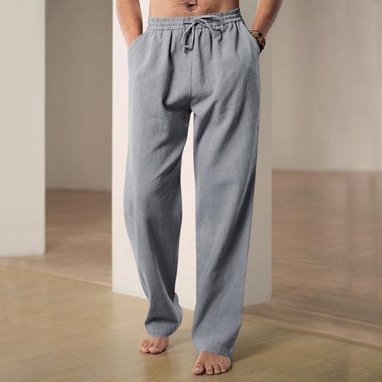 Herren nan komfortable Leinen-Loungehose mit extra weitem Bein, verstellbarem Kordelbund und atmungsaktiver Sommerqualität EB