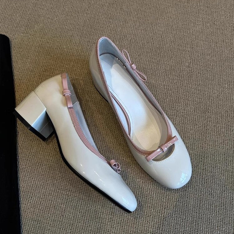 Damen Elegante Ballerina-Pumps mit verspieltem Schleifendetail und komfortablem Blockabsatz EB