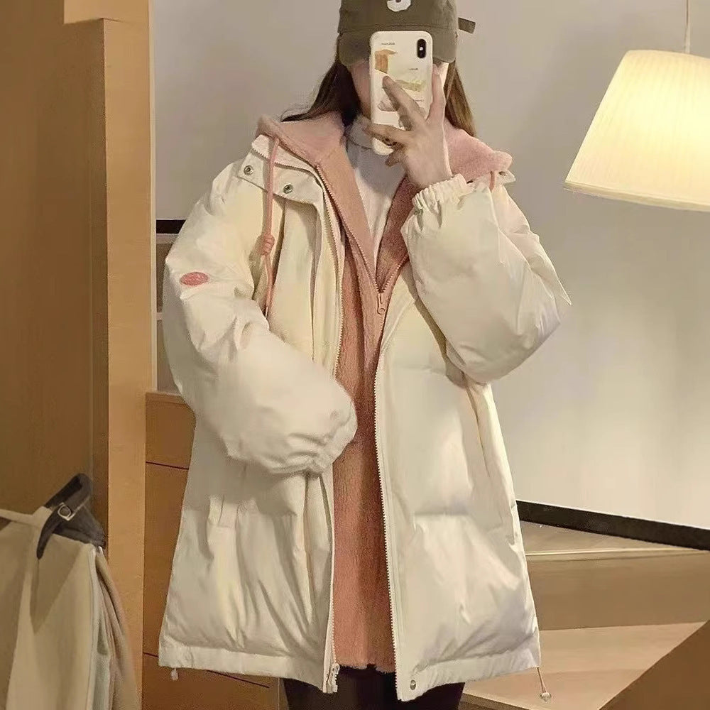 Damen Modische und gefütterte Pufferjacke mit hohem Kragen und großen Taschen EB