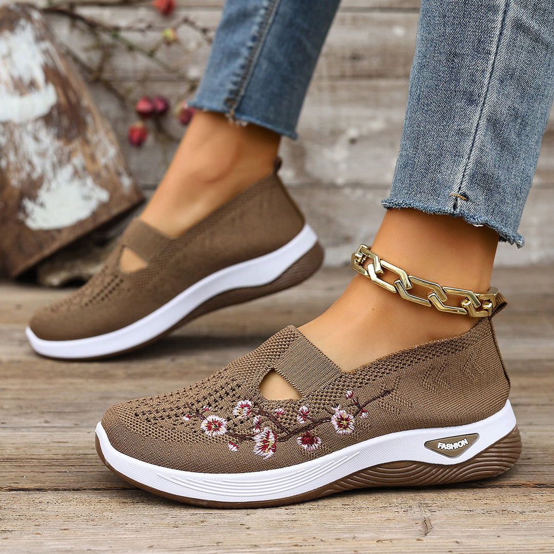 Damen Bequeme Slip-On Sneakers mit floralem Stickerei EB