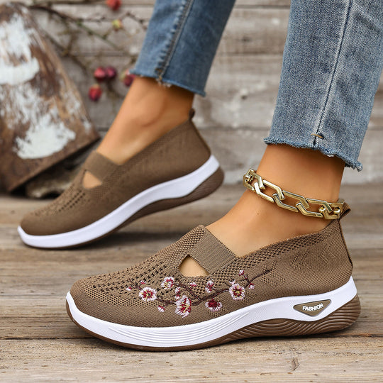 Damen Bequeme Slip-On Sneakers mit floralem Stickerei EB