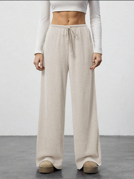 Damen Weit geschnittene Relax-Hose aus elastischem Strickmaterial mit Kordelzug EB