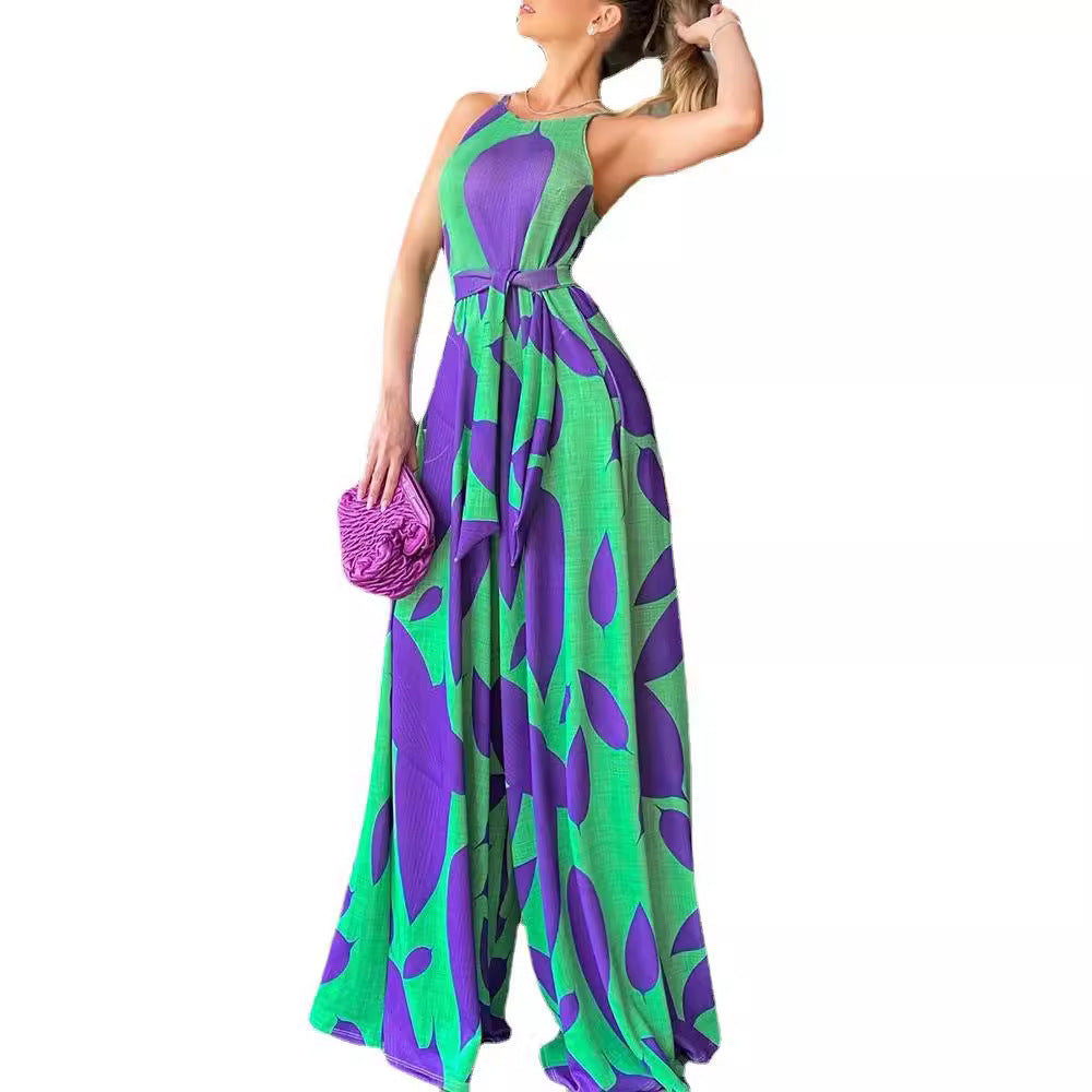 Damen Maxikleid mit floralem Muster und Taillengürtel EB