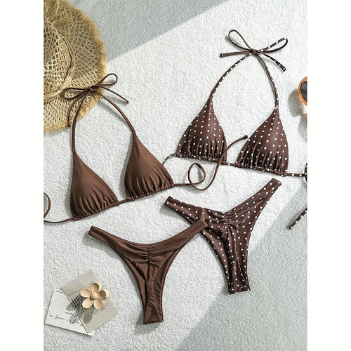 Damen Triangel-Bikini-Set mit verspieltem Punktedesign und elastischen Trägern EB