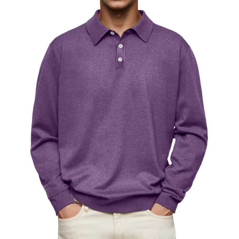 Herren Feinstrick Langarmpoloshirt mit Umlegekragen und Knopfleiste EB