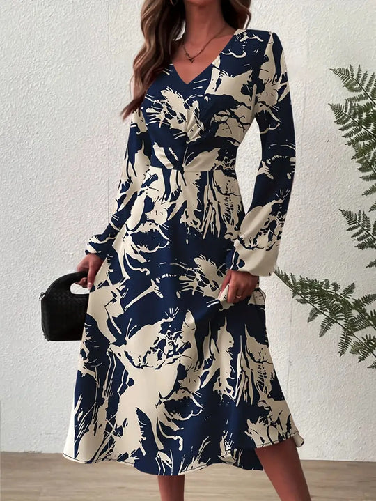 Damen Midi-Kleid mit floralen Details und schickem V-Ausschnitt EB
