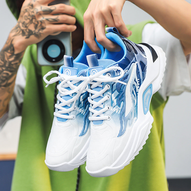 Unisex leichte Fashion-Plateau-Sneaker mit atmungsaktivem Mesh, dynamischem Wellenprint und gepolstertem Einstieg EB