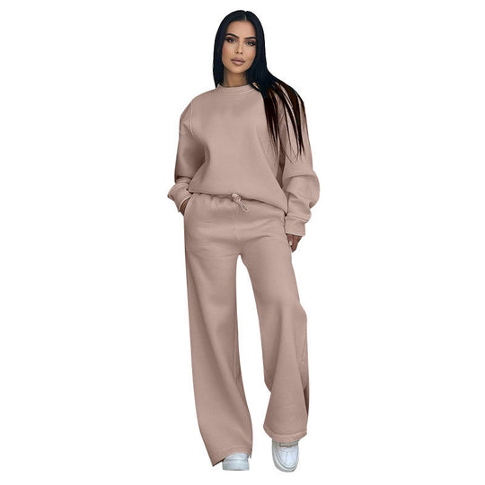 Damen nan Lounge-Set mit Oversize-Rundhalsausschnitt und hochgeschnittener Jogginghose mit weitem Bein EB