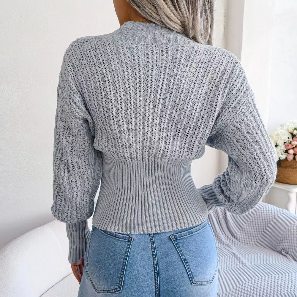 Damen Strickpullover mit V-Ausschnitt und feiner Maschenstruktur EB
