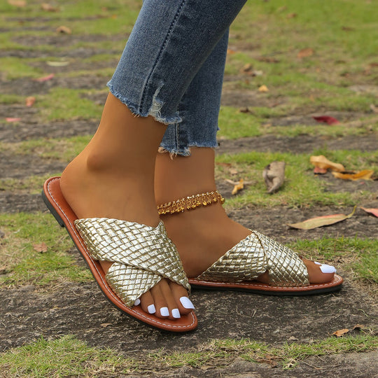 Damen geflochtene Komfortsandalen mit weicher Sohle EB