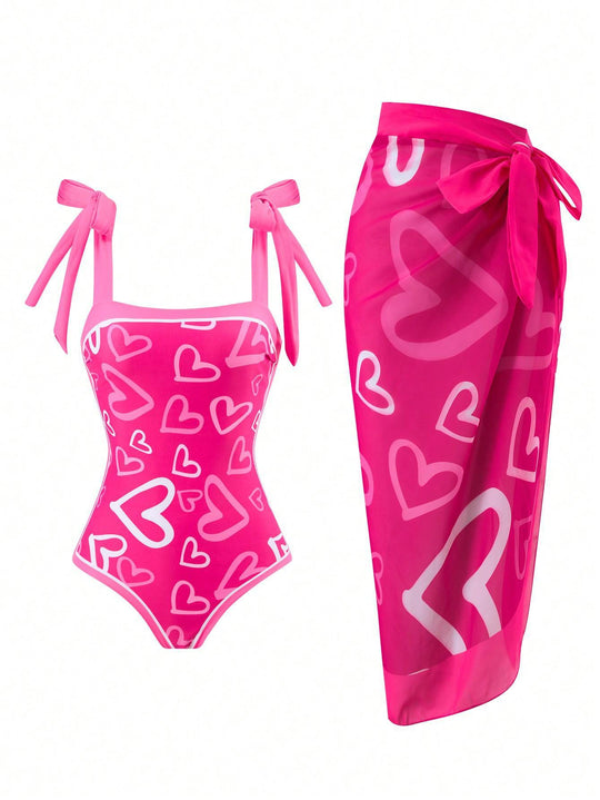 Damen Eleganter Badesuit mit floralen Akzenten und modischem Wickelrock EB