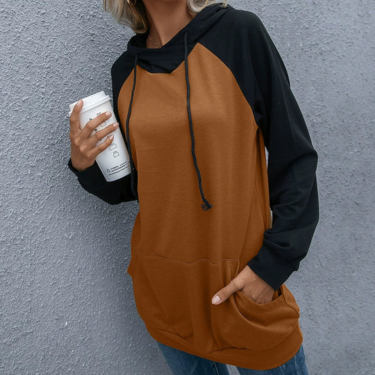 EB | Hoodie Lockere Passform Weiches Strickmaterial Raglanärmel Kapuze mit Kordelzug