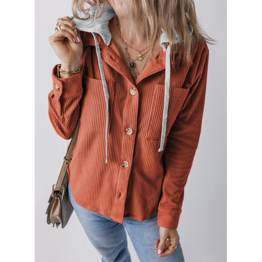 Damen lässige Hemdjacket mit Kapuze und seitlichen Taschen EB