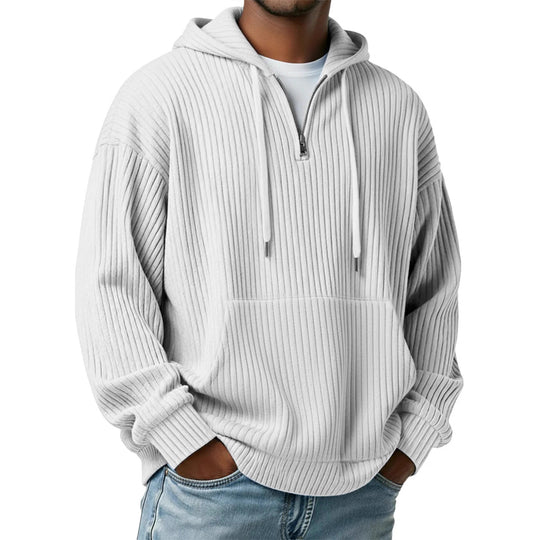 Herren nan gerippter Halfzip-Hoodie mit Kapuze, Kängurutasche und oversized Casual-Schnitt EB