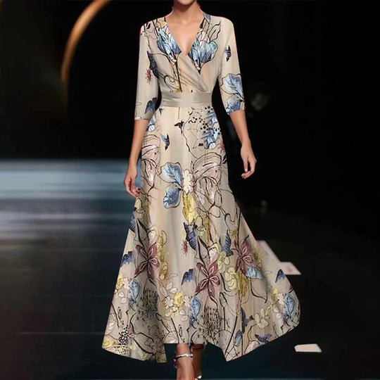 Damen Maxikleid mit floralem Design und schickem V-Ausschnitt EB