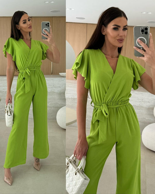 Damen eleganter Jumpsuit mit voluminösen Ärmeln und schmaler Taillenbetonung EB
