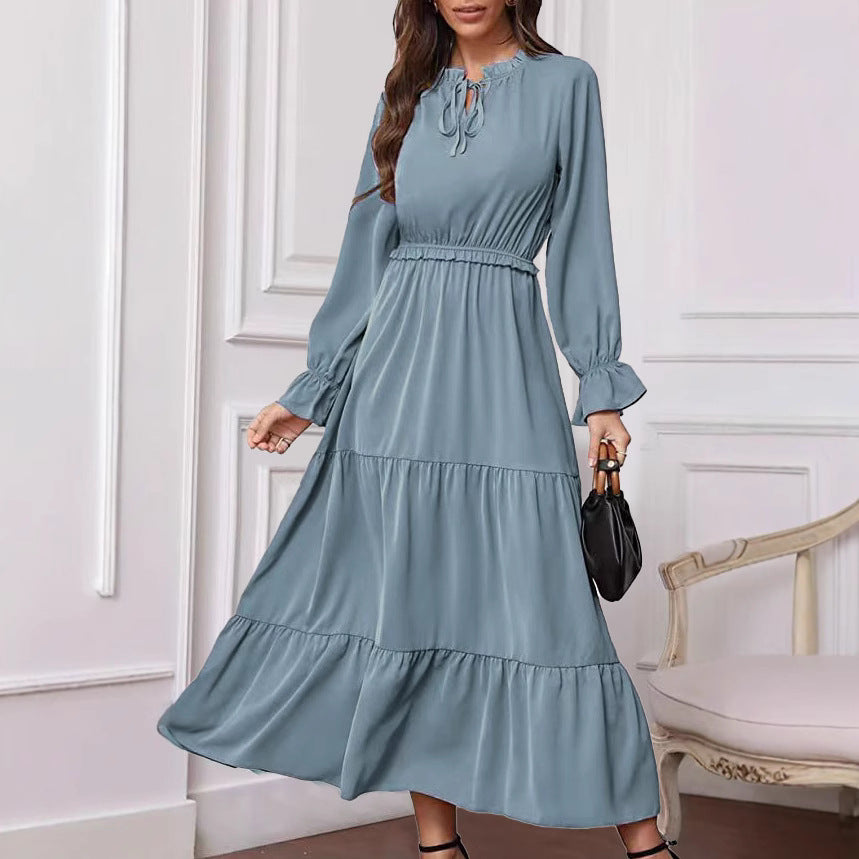 Damen Maxikleid mit voluminösen Ärmel- und Rüschendetails EB