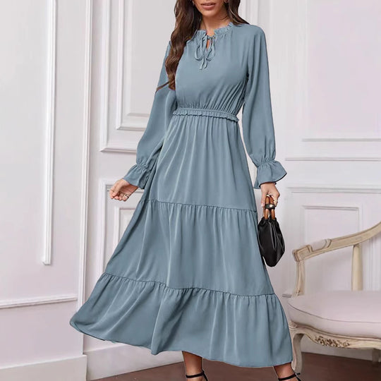 Damen Maxikleid mit voluminösen Ärmel- und Rüschendetails EB