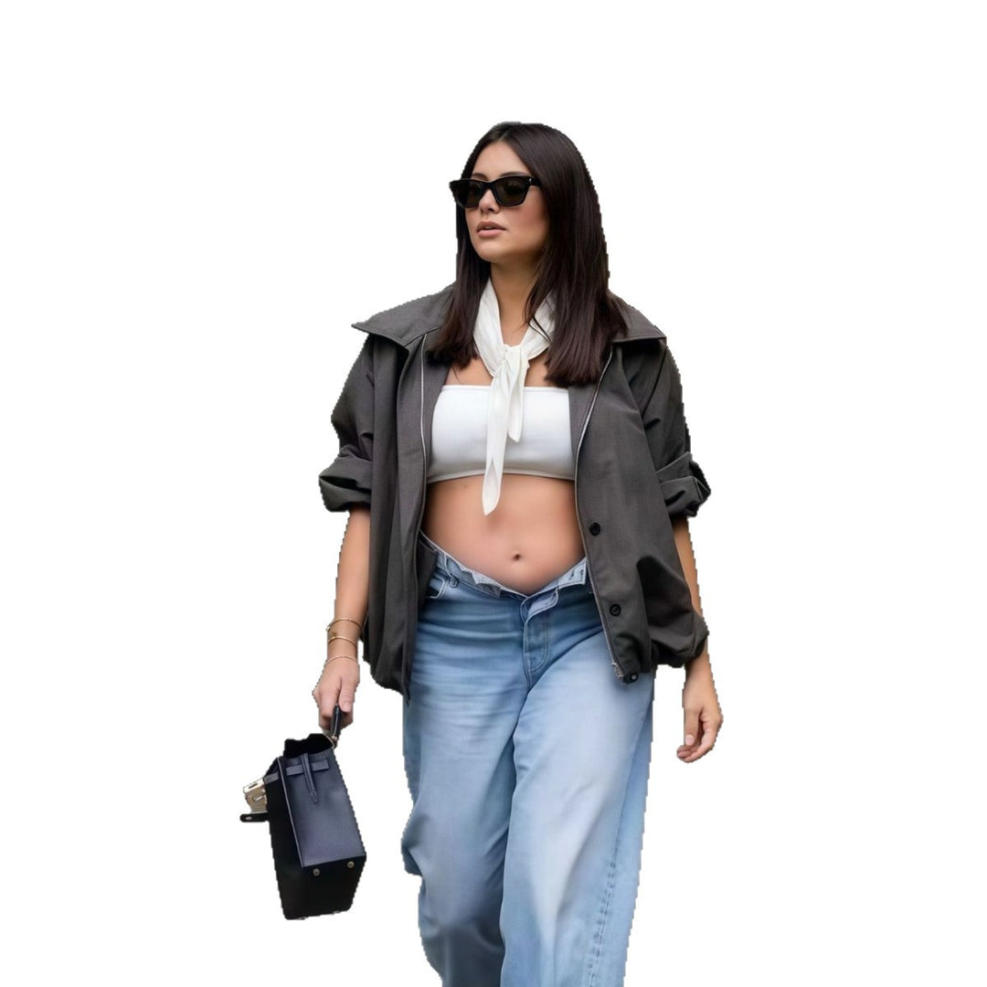 Damen Trendige oversized Utility-Jacke mit seitlichem Reißverschluss und lässigem Schnitt EB