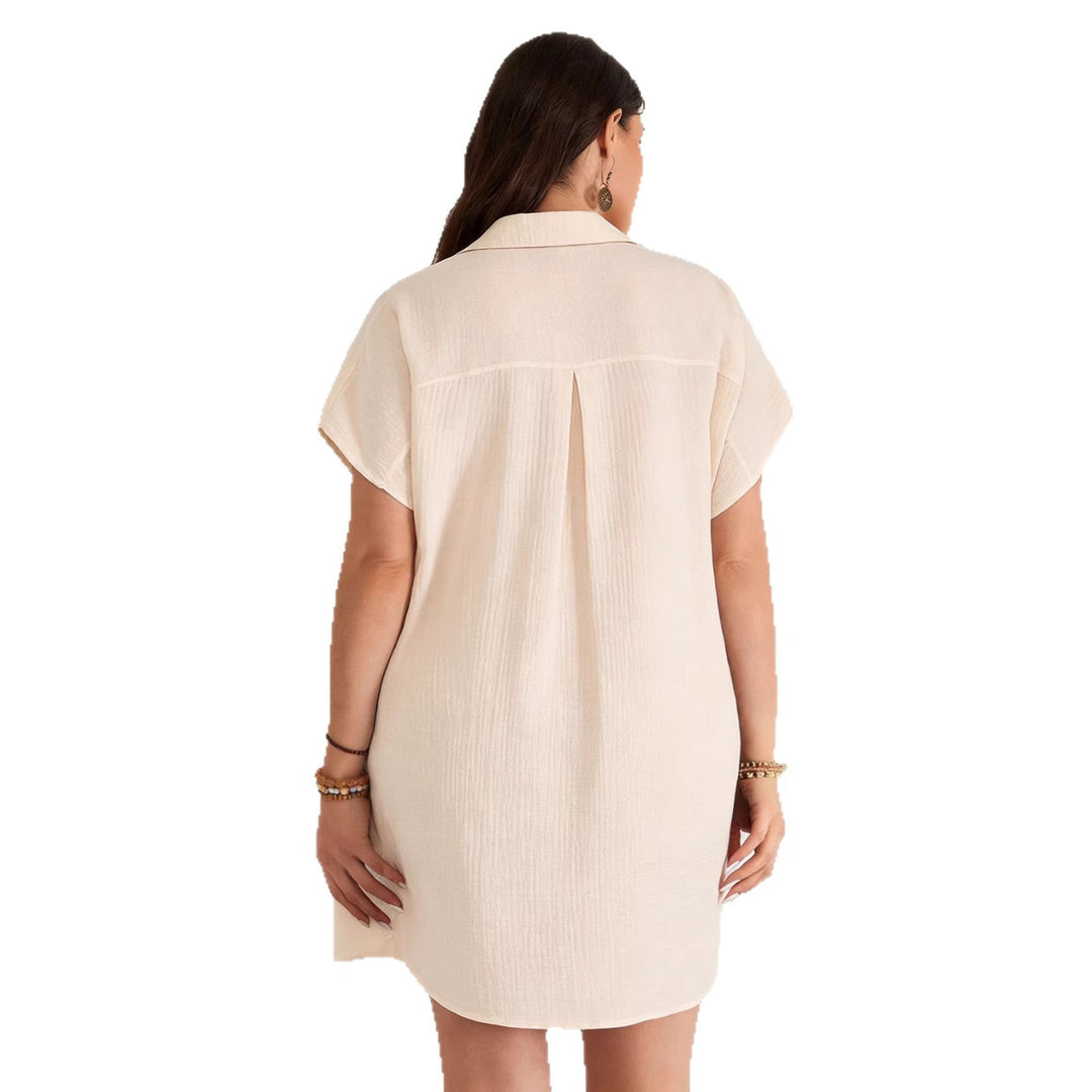 Damen lässiges Hemdblusenkleid mit Knopfleiste und zwei Taschen EB