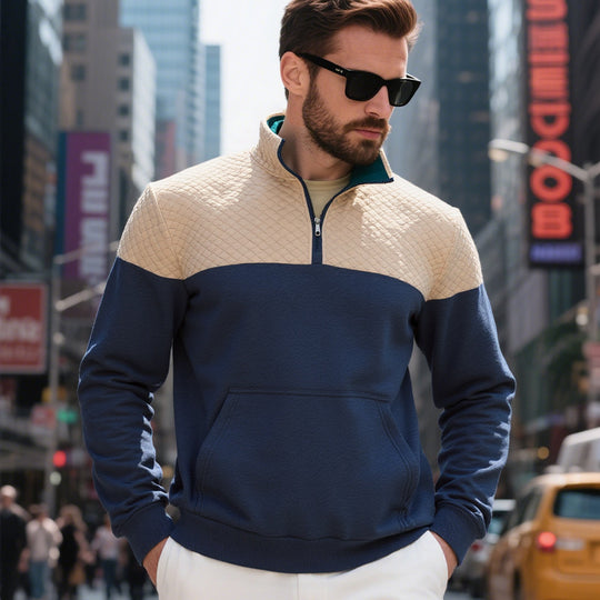 Herren lässiger Sweatpullover mit halbem Reißverschluss und gepolstertem Oberteil EB