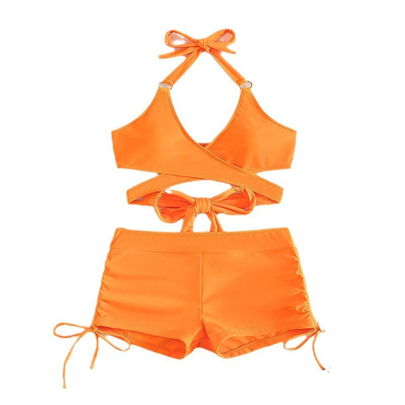 Damen Sportlicher Bikini mit gekreuztem Oberteil und Shorts EB