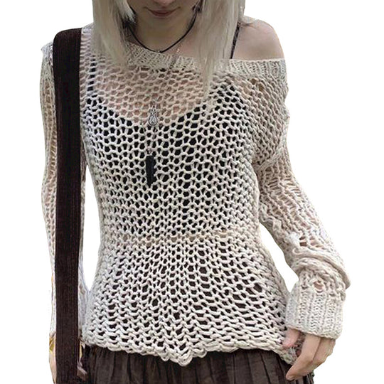 Damen Strickoberteil mit einzigartigem Netzdesign und weitem Schnitt EB