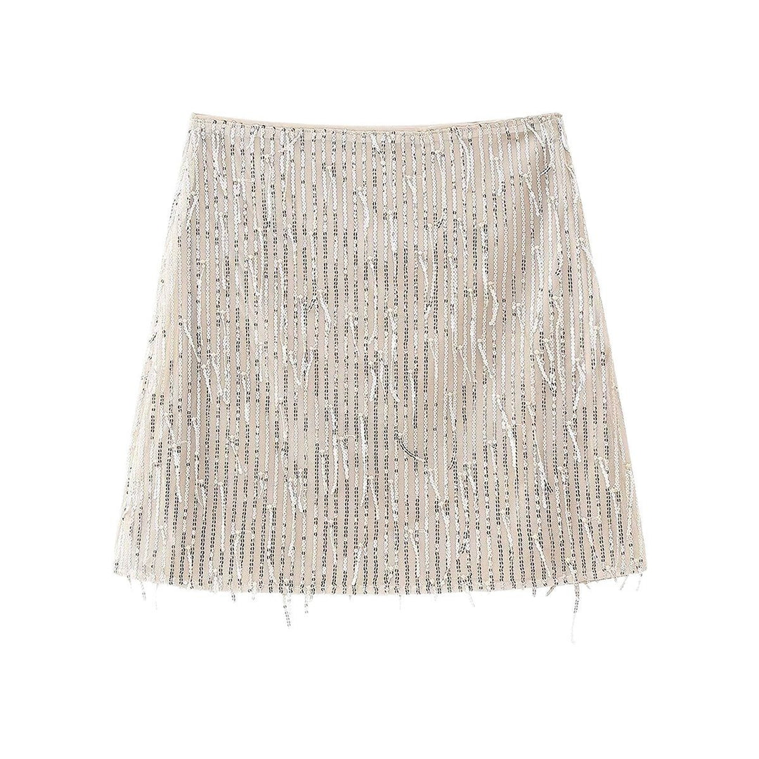 Damen Glitzernder Minirock mit auffälligem Fransen-Design EB