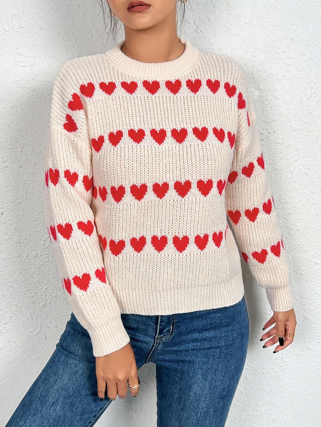 Damen Pullover mit Herzmotiv in lässiger Passform EB