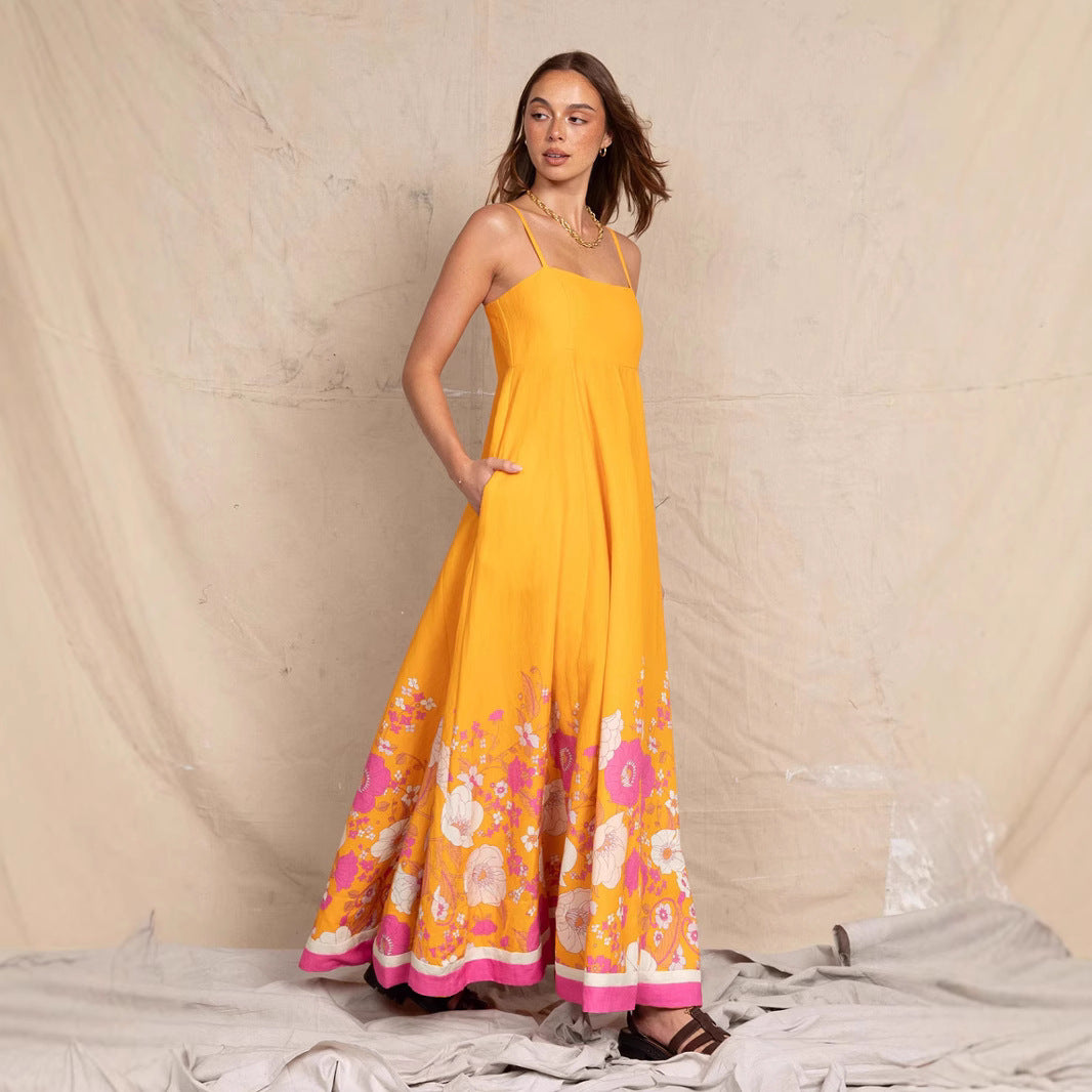 Damen Maxikleid mit floralem Design und eleganten Spaghettiträgern EB