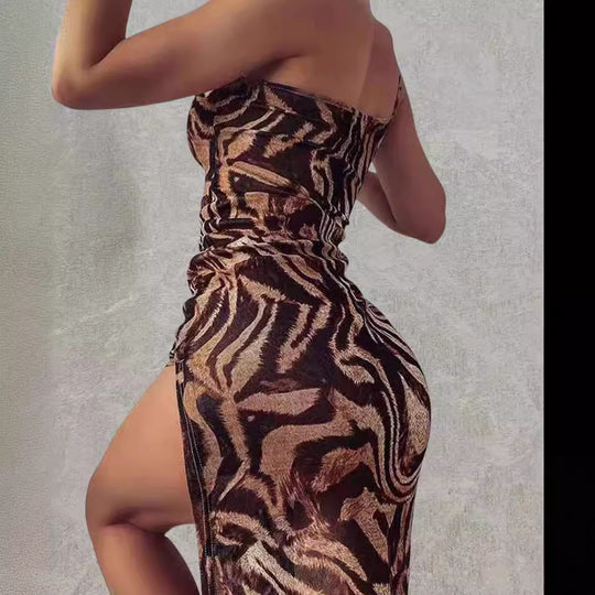 Damen Wickelkleid mit asymmetrischem Schnitt und animalischem Design EB