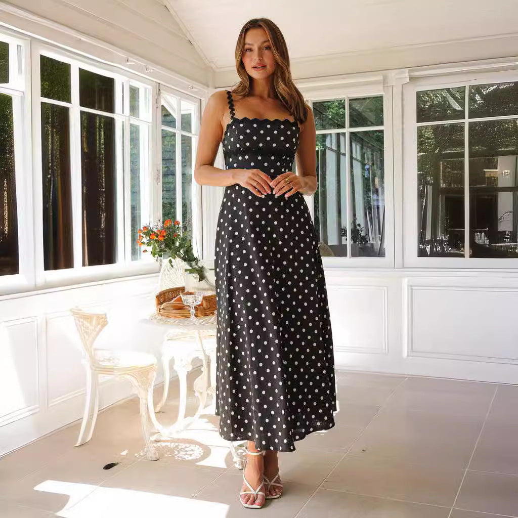 Damen Maxikleid mit Spitze und verspieltem Polka-Dot-Muster EB