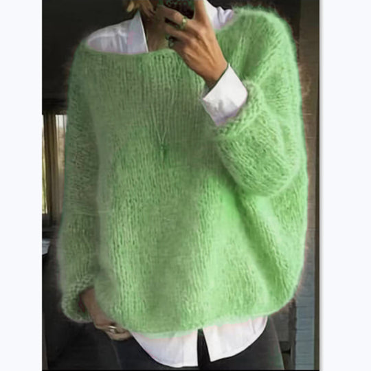 Damen Kuscheliger Oversized Pullover mit U-Boot-Ausschnitt EB