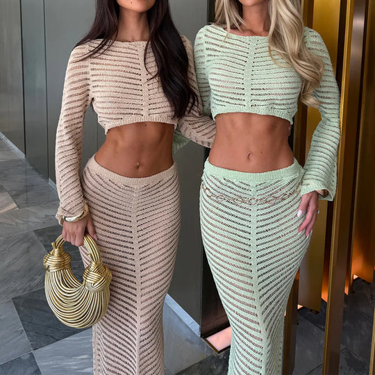 Damen Crop-Top und Maxi-Rock Set EB