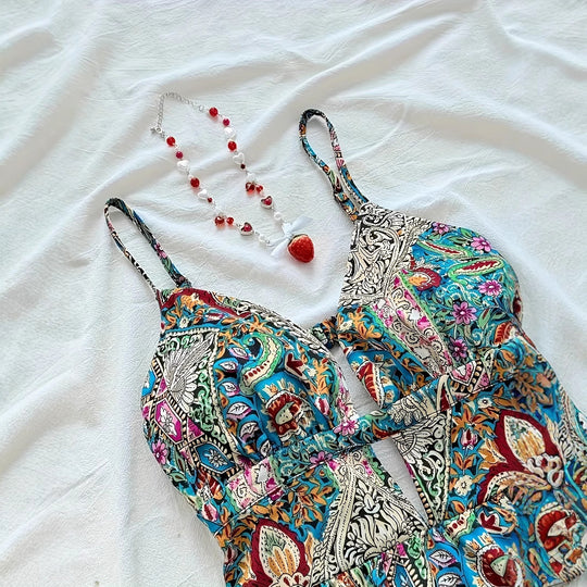 Damen Neckholder Sommerkleid mit floralem Muster und Rüschendetails EB