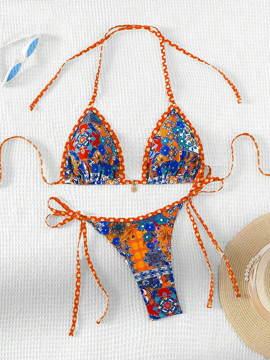 Damen Triangel-Bikini mit buntem floralen Mustermix und verstellbaren Trägern EB