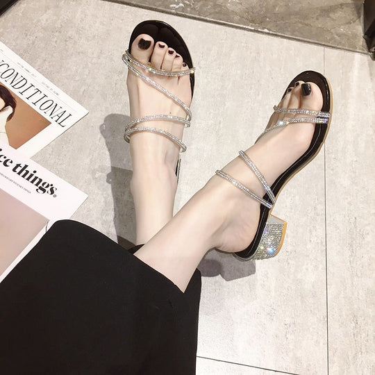 Damen Glamouröse Flachsandalen mit glitzernden Riemchen EB
