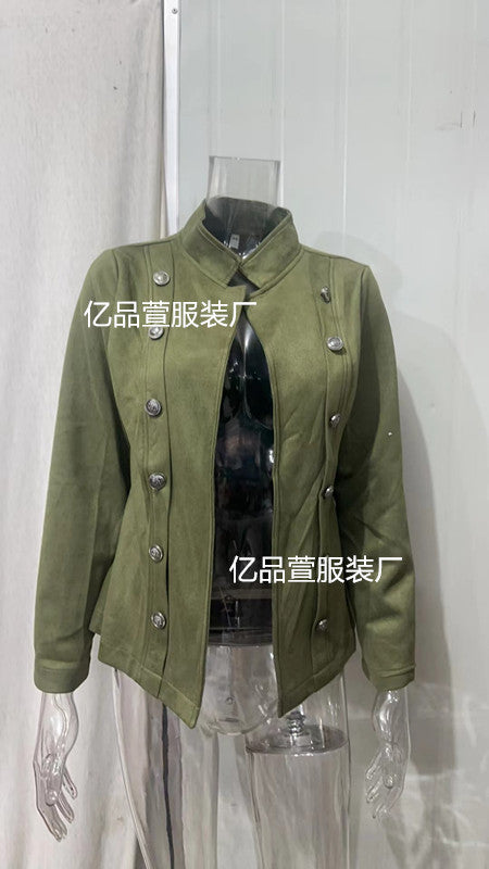 Damen nan taillierte Militärjacke mit Stehkragen und doppelter Knopfleiste EB