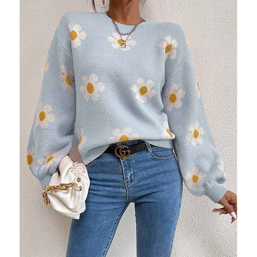 Damen trendiger Pullover mit floralen Akzenten und lässiger Passform EB